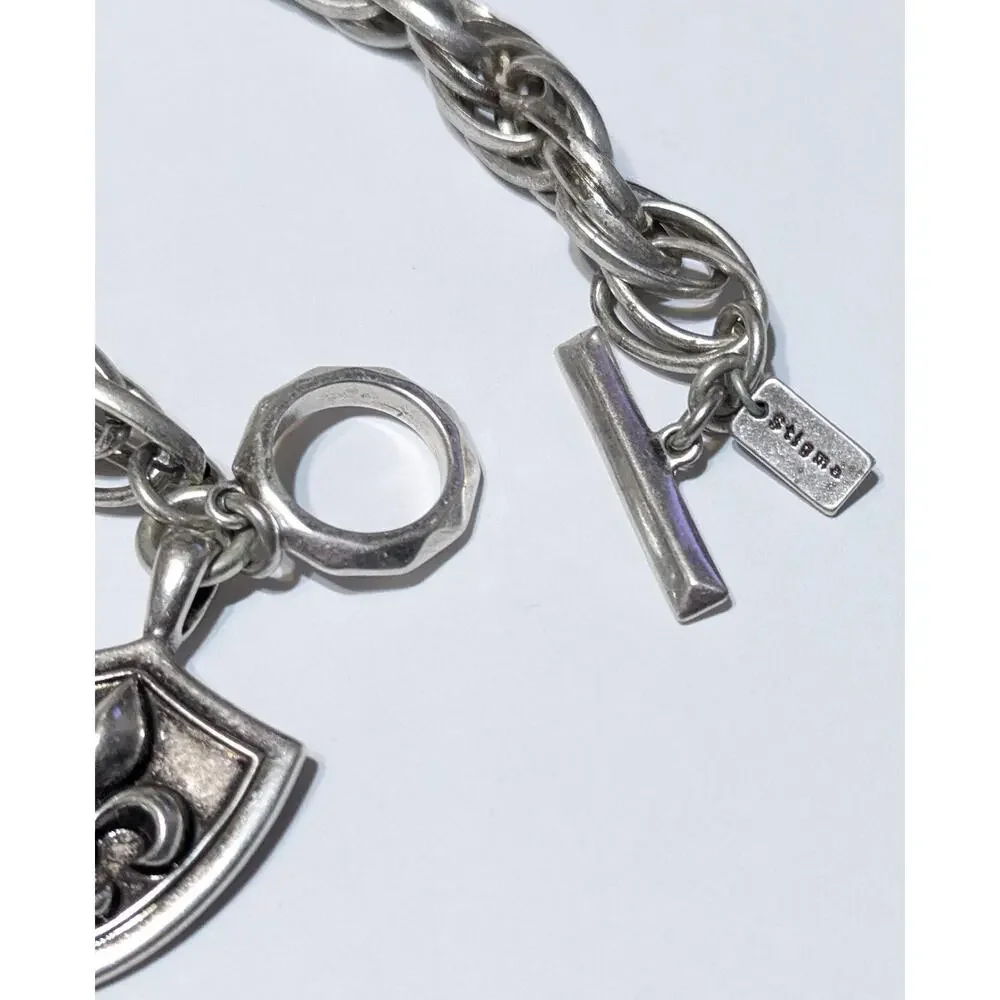 Stigma Mens Toggle Chain Bracelet Silver Tone Fleur-de-Lis Shield Charm